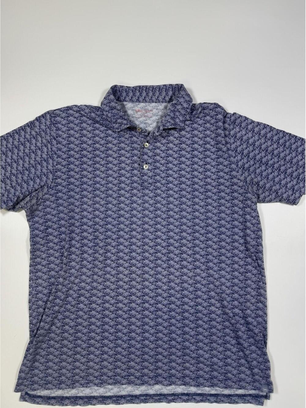 Peter Millar Seaside Pima Cotton Fish Print Polo Shirt XL Blue